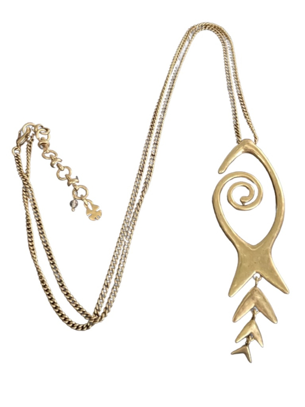 Lucky Brand Boho Stylized Fish Pendant Necklace Soft Gold-tone